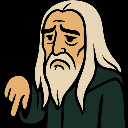 Tamamen aynı sanatsal formda ama parmağını aşağı indirip üzülen SARUMAN olacak