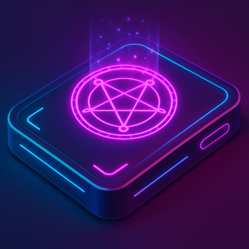 Neon cyberpunk mobile game trackpad too down flat 3d 2d hologram futuristic magic occult chic