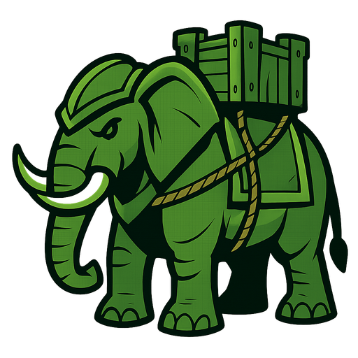 Green war elephant.
In-Game asset.  2d.  High contrast.  No shadows