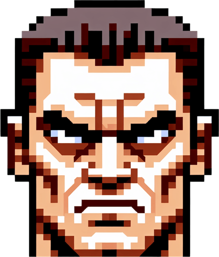 cartoon. 8-bit. cristiano ronaldo face. angry. Single Game Texture. In-Game asset. 2d. Blank background. High contrast. No shadows.