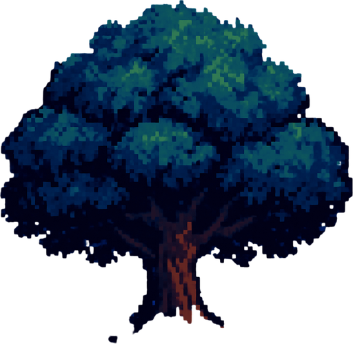 Pixel art de árbol pero de noche.
In-Game asset.  2d.  High contrast.  No shadows