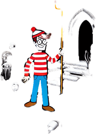 Generate a high quality cartoon background Halloween image on a black canvas similar to the format of where is waldo with a hellish environment.
Single Game Texture. In-Game asset. 2d. Blank background. High contrast. No shadows.