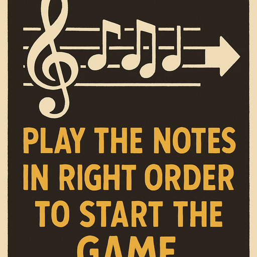 Sign that says play the notes in right order to start the game.
In-Game asset.  2d.  High contrast.  No shadows