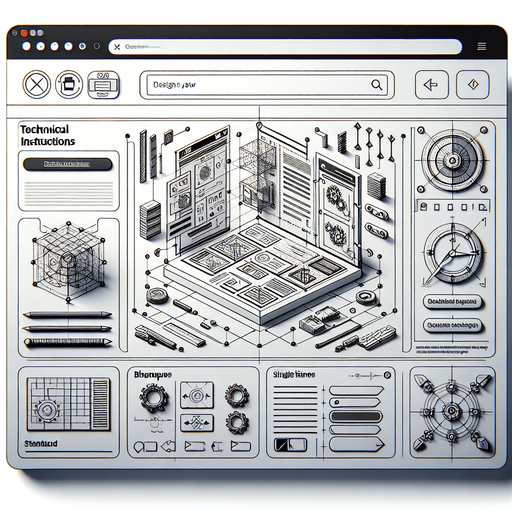 A clean and functional browser UI designed to display a technical instruction website. The layout features a standard browser interface with a slim address bar at the top and navigation buttons (back, forward, refresh) neatly positioned on the left. Below the bar, the content spans the rest of the screen, showcasing a detailed webpage filled with blueprints, diagrams, and arrows pointing to various components, resembling a technical manual.

The webpage is organized into a structured grid, with sections displaying labeled visuals and concise text instructions. The design incorporates a professional, muted color palette with clear lines and readable fonts to emphasize clarity and functionality. Subtly integrated towards the top-left corner of the screen, either within the browser’s interface or the webpage header, is a small visual hint—such as a faint icon, a uniquely styled arrow, or a highlighted word. This subtle detail blends seamlessly into the technical content.
Single Game Texture. In-Game asset. 2d. Blank background. High contrast. No shadows.