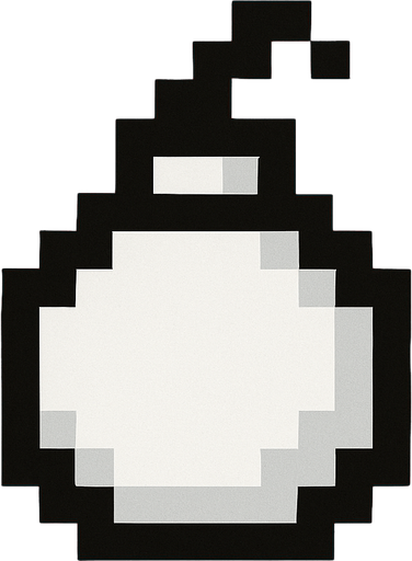 una bomba redonda, color blanco con bordes de color negro, es pixeleada de 16x16 (la imagen tiene fondo rojo).
In-Game asset.  2d.  High contrast.  No shadows