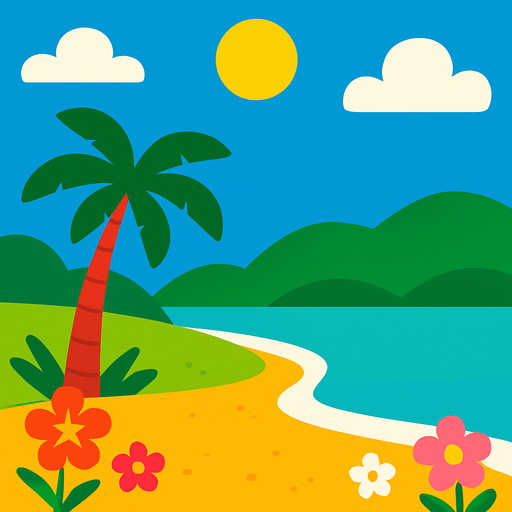 Fond d'écran été.
In-Game asset.  2d.  High contrast.  No shadows