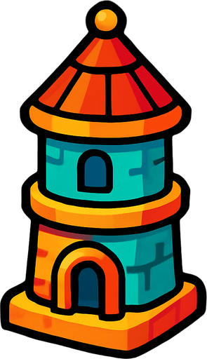 Small colorful tower.
In-Game asset.  2d.  High contrast.  No shadows
