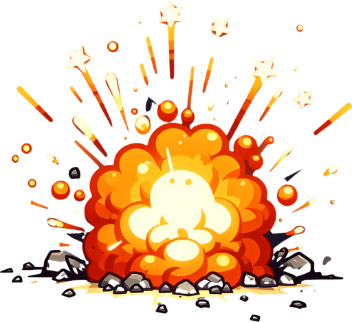 Explosion in 2d game.
Single Game Texture. In-Game asset. 2d. Blank background. High contrast. No shadows.
