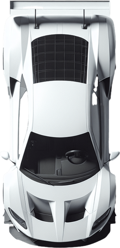 top down view of white racing car.
Single Game Texture.  In-Game asset.  2d.  Blank background.  High contrast.  No shadows