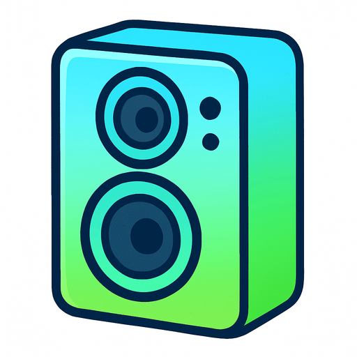 rectangular speaker with soft edges, in color sky blue gradient to grass green.
In-Game asset.  2d.  High contrast.  No shadows. cute