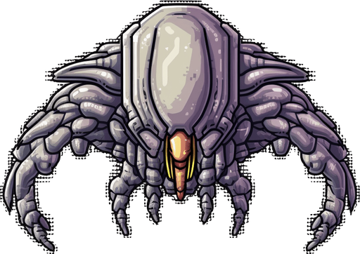 Alien enemy boss, adopted to space, flying down
Game Texture. In-Game asset. 2d. Pixelart. White background. Blank background. Low detail. High contrast.