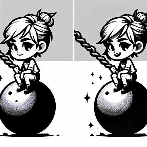 girl sitting on Wrecking Ball, cartoon style..
Single Game Texture. In-Game asset. 2d. Blank background. High contrast. No shadows.