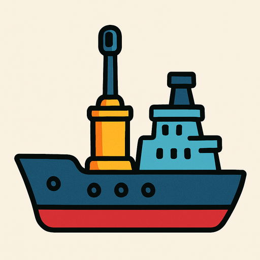 side scroller 2d simple battleship with vertical canon in the midle.
In-Game asset.  2d.  High contrast.  No shadows