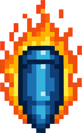 Draw a fiery bullet, blue, pixel 2d. Looks down.
In-Game asset.  2d.  High contrast.  No shadows