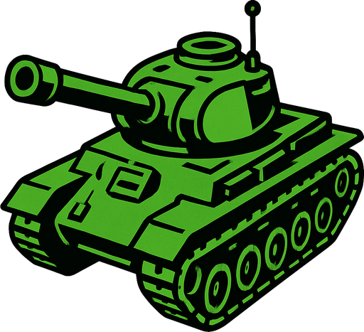 tanque de guerra verde 2D en una perspectiva de tercera persona.
In-Game asset.  2d.  High contrast.  No shadows