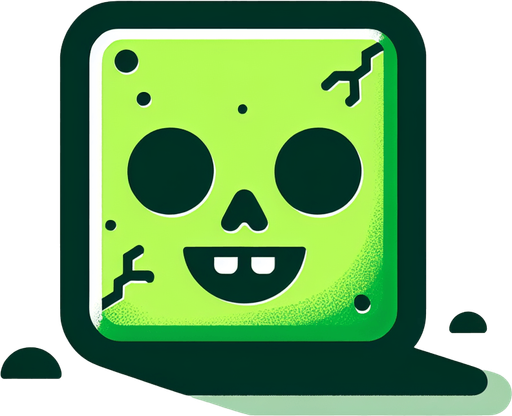Perfectly square bright green zombie head with cute happy face. Cartoon style. spooky art style. Simple vector style. No Shadows