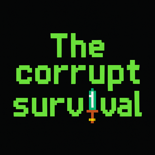 Crea una imagen de un texto que diga "The corrupt survival" qué sea pixel y en la palabra "i" ponle una espada pixel.
In-Game asset.  2d.  High contrast.  No shadows