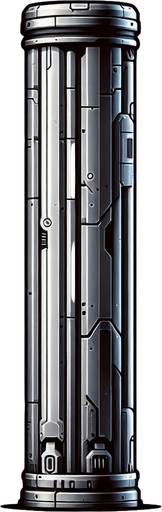 vertical scifi metal canon tube.
Single Game Texture.  In-Game asset.  2d.  Blank background.  High contrast.  No shadows