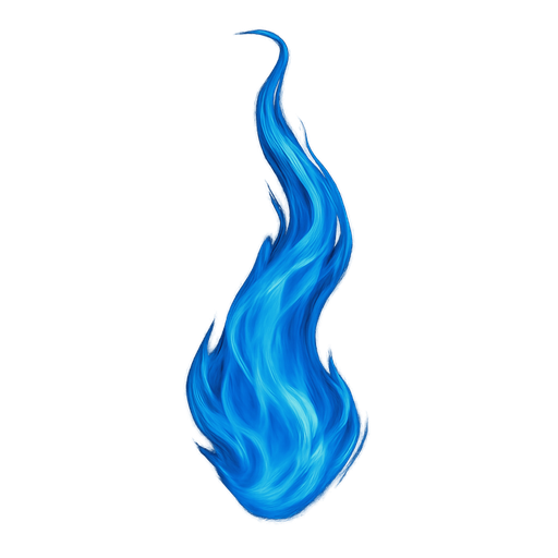 a realistic whisp of blue fire. No background. Transparent background. Blank background. No shadows. 2d. In-Game asset. flat