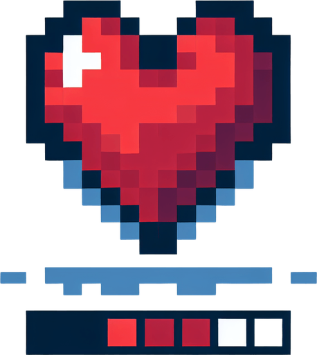pixelated heart.
Single Game Texture.  In-Game asset.  2d.  Blank background.  High contrast.  No shadows
