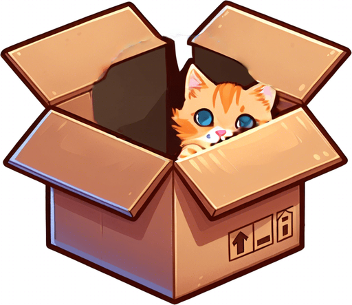 cute Chibi ginger cat look from the box into the camera. Cheeky, happy.