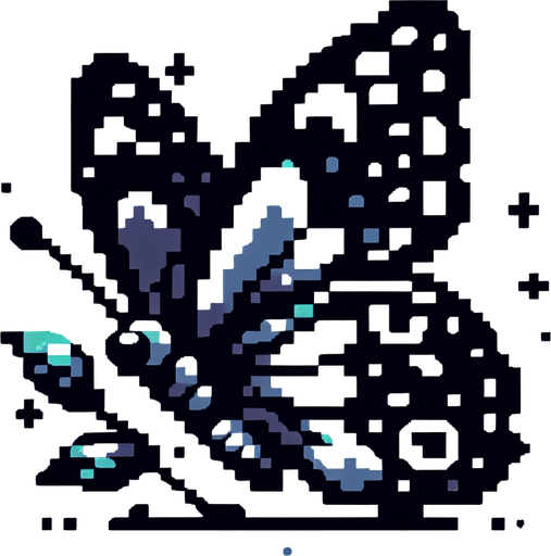 pixel butterfly looking left, showing the left profile.
Single Game Texture. In-Game asset. 2d. Blank background. High contrast. No shadows.