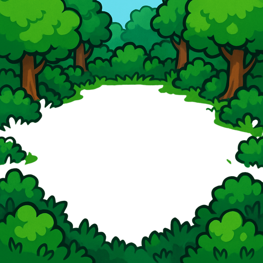 add a grass background, empty middle, grass and trees around.
In-Game asset.  2d.  High contrast.  No shadows