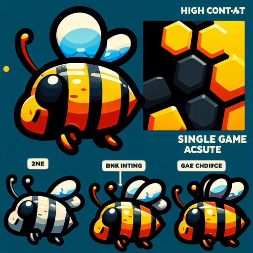 Пчела.
Single Game Texture. In-Game asset. 2d. Blank background. High contrast. No shadows.