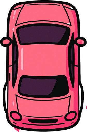 pembe renk araba üstten çekilmiş.
In-Game asset.  2d.  High contrast.  No shadows