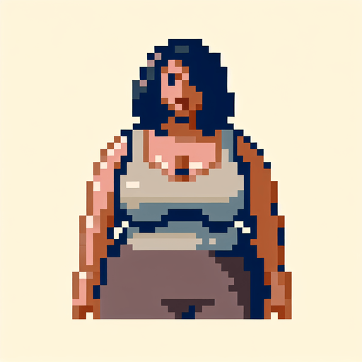 a pixelated fat lady.
Single Game Texture. In-Game asset. 2d. Blank background. High contrast. No shadows.
