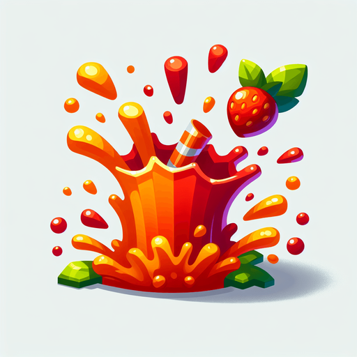 2d meyve suyu patlaması.
Single Game Texture. In-Game asset. 2d. Blank background. High contrast. No shadows.