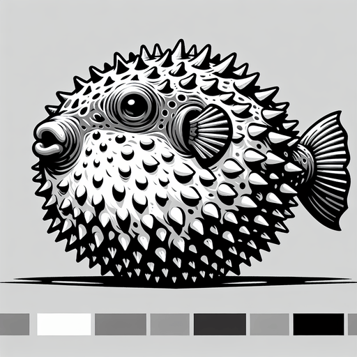 Puffer fish.
Single Game Texture. In-Game asset. 2d. Blank background. High contrast. No shadows.
