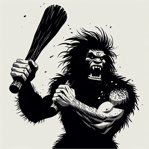A animated image of a aggressive caveman with a club.
Single Game Texture. In-Game asset. 2d. Blank background. High contrast. No shadows.
