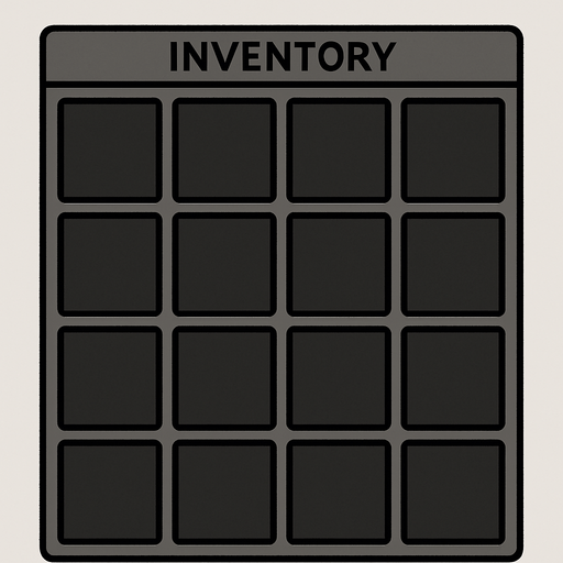 içinde yazı olmayan, kenarlında boşluk olmayan 15 adet bölmeden oluşan bir inventory.
In-Game asset.  2d.  High contrast.  No shadows