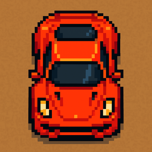 Pixel art spor araba kus bakışı.
In-Game asset.  2d.  High contrast.  No shadows