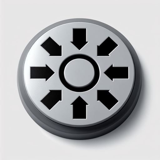 top view of a simple concave gray plalstic button with 4 large black directional arrows printed on it..
