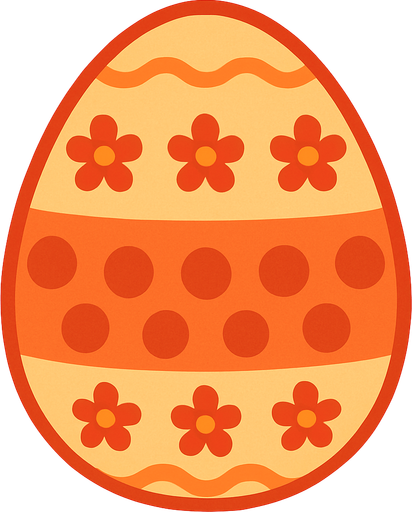 create a cute egg with some pattern and a light orange and light red colors.
In-Game asset.  2d.  High contrast.  No shadows