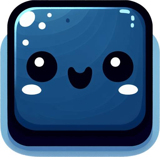 Perfectly square bright dark blue game piece with cute happy face. Cartoon style. Cute art style. Simple vector style. No Shadows. Single Game Texture. In-Game asset. 2d. Blank background. High contrast. No shadows..