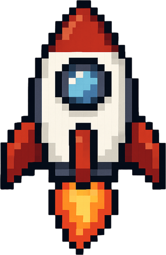2d pixel art rocket.
In-Game asset.  2d.  High contrast.  No shadows