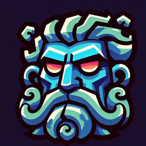 Poseidon’s face. Cartoon style..
Single Game Texture.  In-Game asset.  2d.  Blank background.  High contrast.  No shadows