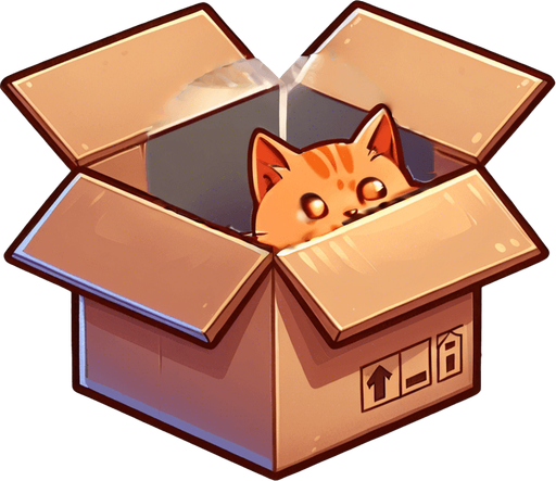 cute Chibi ginger cat look from the box into the camera. Cheeky, happy.