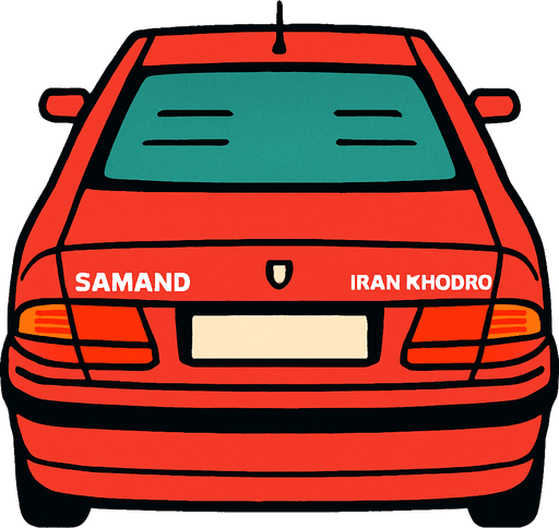 Kirmizi Irankhodro samand arkasi ama yukaridan.
In-Game asset.  2d.  High contrast.  No shadows