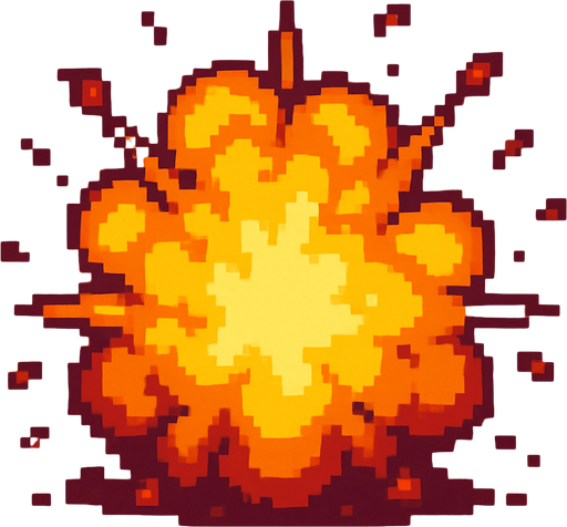 Una explosión normal pixelart.
In-Game asset.  2d.  High contrast.  No shadows