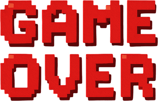 Fondo negro con un texto rojo pixelart bonito que ponga "GAME OVER".
In-Game asset.  2d.  High contrast. cute
