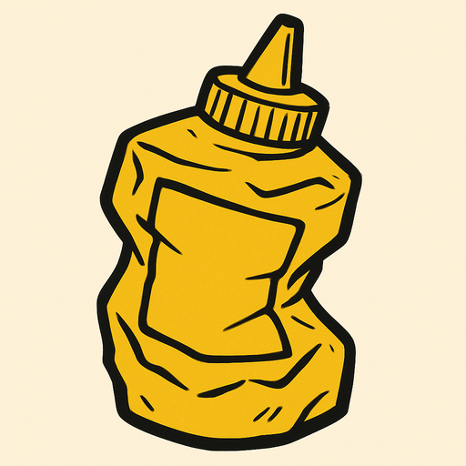 crushed mustard bottle.
In-Game asset.  2d.  High contrast.  No shadows