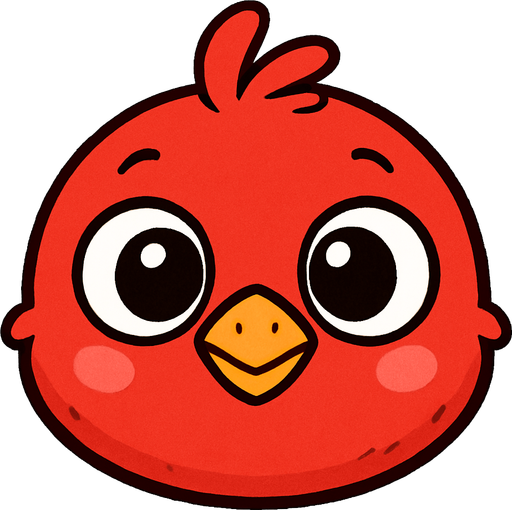 Cartoon red baby bird face.
Single Game Texture. In-Game asset. 2d. Blank background. High contrast. No shadows.