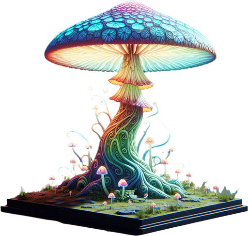 Standing proudly in the mystical, otherworldly terrain is the Enchanted Glowing Psychedelic Mushroom Obstacle, a breathtaking marvel that both enthralls and challenges those who encounter it. This colossal mushroom radiates a mesmerizing array of vivid, shifting colors, bathing its surroundings in a surreal, luminescent glow. The cap of the mushroom is adorned with intricate, swirling patterns that pulsate rhythmically, creating a hypnotic dance of light and shadow.

Its stalk, tall and sturdy, is covered in delicate, bioluminescent tendrils that sway gently, as if moved by an unseen breeze. These tendrils emit a soothing hum, resonating with an enchanting melody that captivates the senses. The air around the mushroom is filled with a faint, sweet fragrance, mingling with the soft, ethereal glow to create an atmosphere of wonder and magic.

As an obstacle, the Enchanted Glowing Psychedelic Mushroom presents a unique challenge: its radiant beauty is both a beacon and a barrier. Adventur.
Single Game Texture. In-Game asset. 2d. Blank background. High contrast. No shadows.