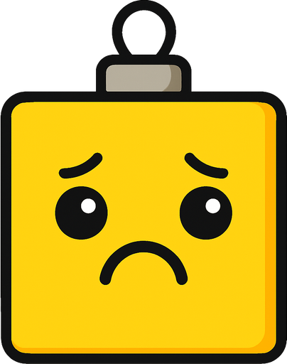 a sad Perfectly square yellow Christmas decoration. Cartoon style. Cute art style. Simple vector style..
In-Game asset.  2d.  High contrast. no sadows