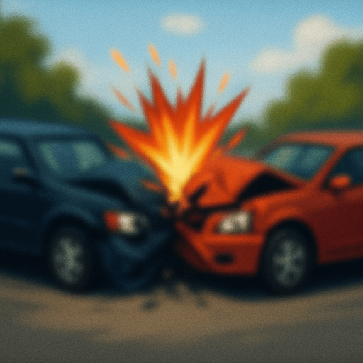 blurry realistic image of a car crash with backround.
In-Game asset.  2d.  High contrast.  No shadows