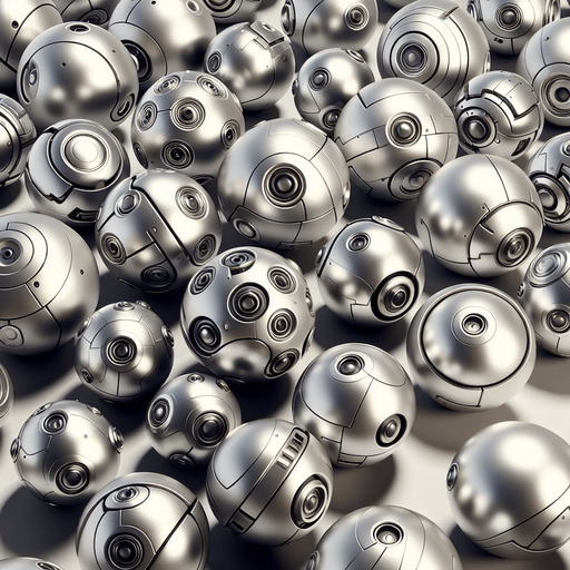 robotic and shiny balls.
Single Game Texture.  In-Game asset.  2d.  Blank background.  High contrast.  No shadows